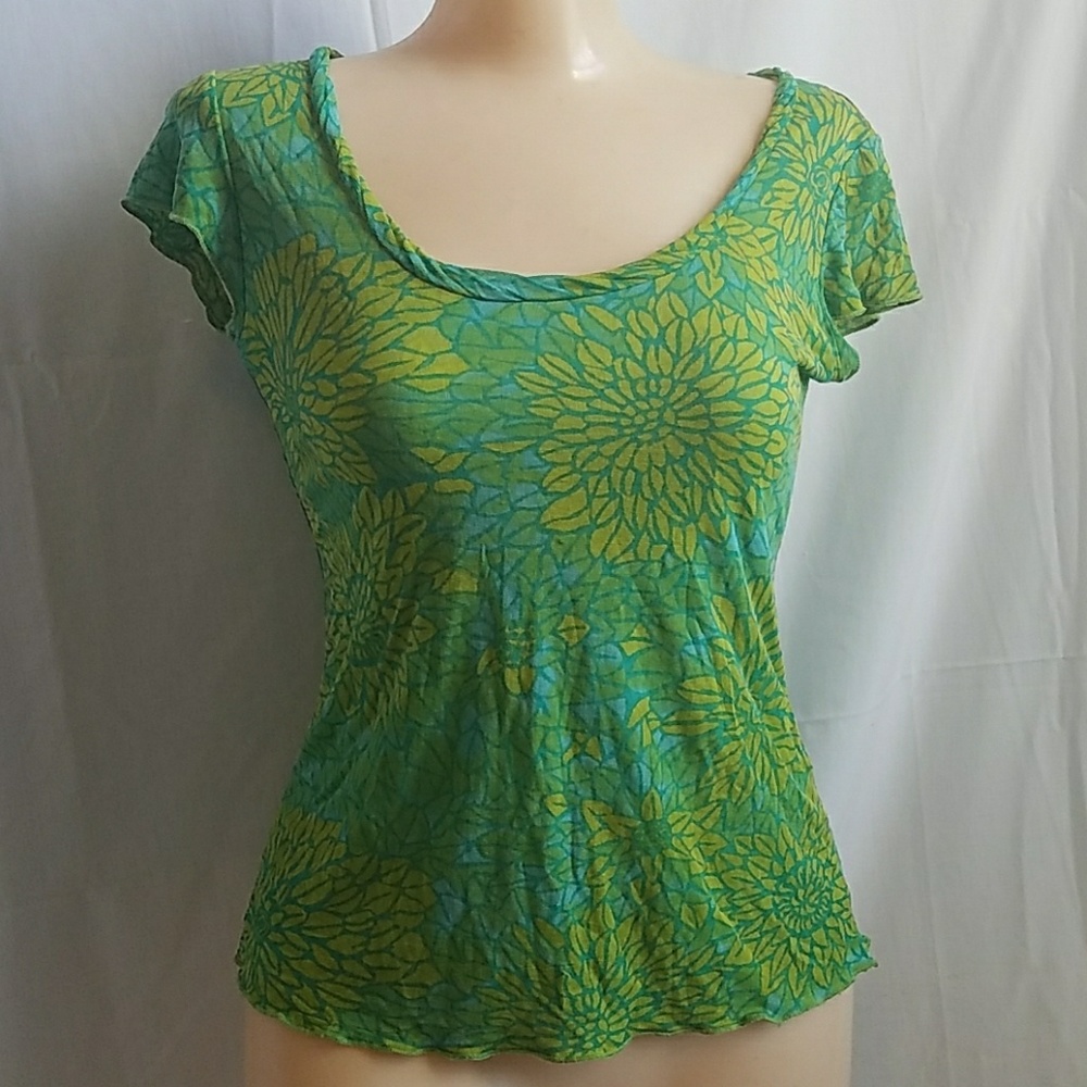 Vintage Magaschoni Silk Sunflower Green Shirt
